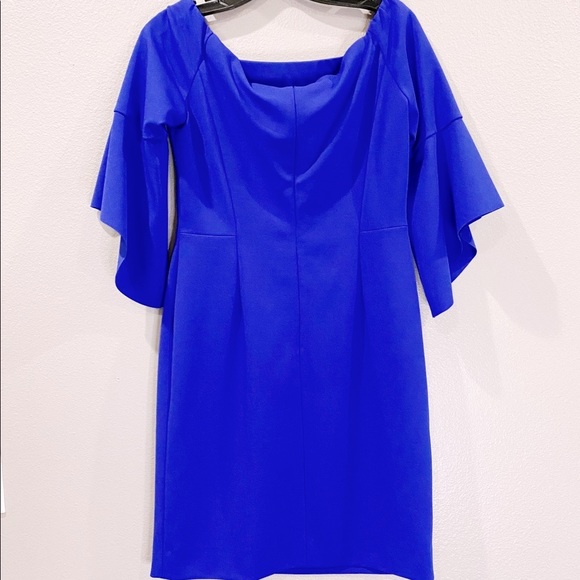 🎉Antonio Melani Size 6 Royal Blue Dress off the shoulder with Belled Sleeves - Picture 11 of 14